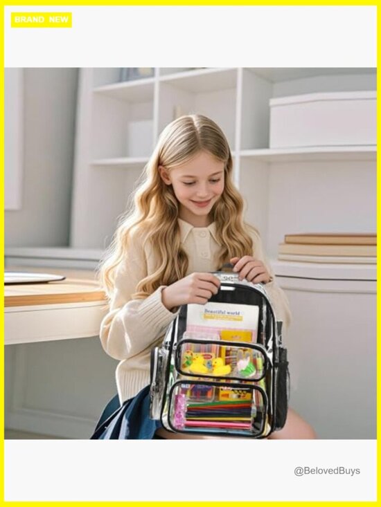 Clear Backpack Heavy Duty See Through BookBag for Stadium School Work Travel main image 3